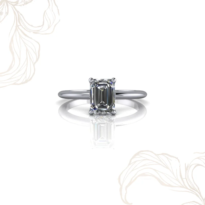Akasya gizli halo tektaş yüzük emerald kesim pırlanta