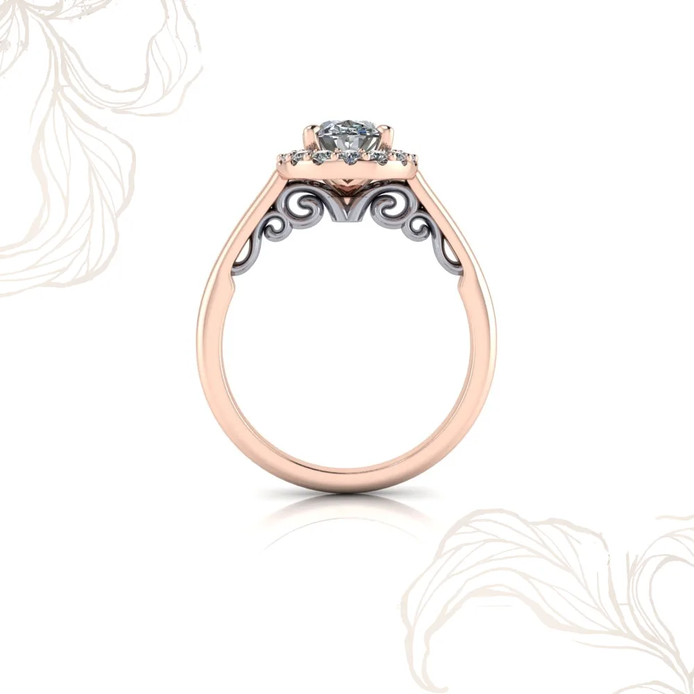 Şakayık roze altın oval halo pırlanta yüzük